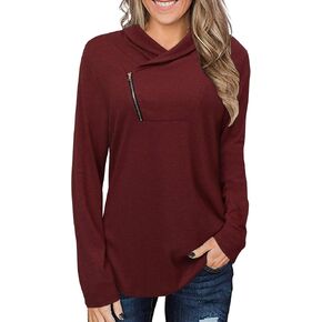 KISSMODA Women's Casual T-Shirt Long Sleeve Button Cowl Neck Tunic Sweatshirt Tops Blouse in Saudi Arabia