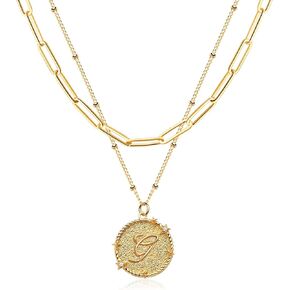 MTMY Dainty Layered Initial Necklaces for Women, 14K Gold Plated Adjustable Paperclip Chain Necklace Personalized Engraved Letter Pendant Choker Necklace for Women Girls Jewelry Gifts in Kuwait