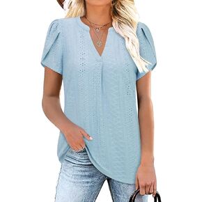 Bulotus Women Summer Casual Short Sleeve T-Shirts V Neck Tops Short Sleeve Loose Fit Tunic Blouses