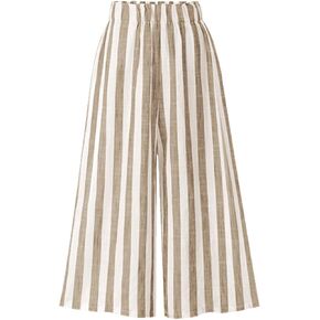 CHARTOU Women's Casual Striped High-Waist Wide-Leg Cotton Lightweight Palazzo Capri Culotte Pants in Saudi Arabia
