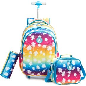 Egchescebo School Bags Kids Rolling Backpack for Girls Kids Luggage Suitcase With Wheels