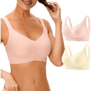 Bras for Women No Underwire 2 Pack Padded Bras for Women Ribbed Seamless Bra Wireless Full Coverage Bralette in Kuwait