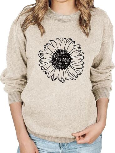 JBF Cloth Sunflower Sweatshirt Women Funny Flower Positivity Long Sleeve Cute Graphic Shirts Floral Pullover Top in Kuwait
