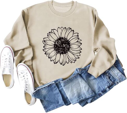 JBF Cloth Sunflower Sweatshirt Women Funny Flower Positivity Long Sleeve Cute Graphic Shirts Floral Pullover Top in Kuwait