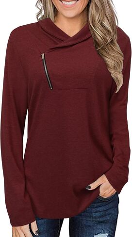 KISSMODA Women's Casual T-Shirt Long Sleeve Button Cowl Neck Tunic Sweatshirt Tops Blouse in Kuwait
