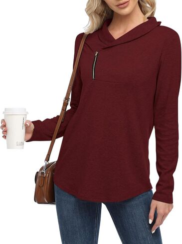 KISSMODA Women's Casual T-Shirt Long Sleeve Button Cowl Neck Tunic Sweatshirt Tops Blouse in Kuwait