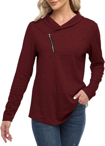 KISSMODA Women's Casual T-Shirt Long Sleeve Button Cowl Neck Tunic Sweatshirt Tops Blouse in Kuwait