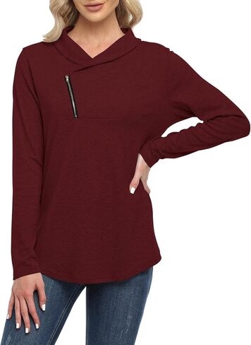 KISSMODA Women's Casual T-Shirt Long Sleeve Button Cowl Neck Tunic Sweatshirt Tops Blouse in Kuwait