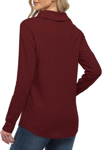 KISSMODA Women's Casual T-Shirt Long Sleeve Button Cowl Neck Tunic Sweatshirt Tops Blouse in Kuwait