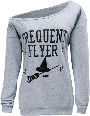 Dutebare Women Halloween Off Shoulder Sweatshirt Slouchy Witch Shirt Long Sleeve Pullover Tops in Saudi Arabia