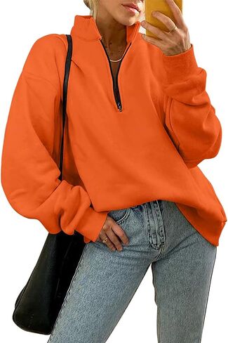 onlypuff Half Zip Oversized Sweatshirt for Women Pullover Fleece Lined Hoodies Quater Zip up Trendy Fall Fashion Teen Girls in Saudi Arabia