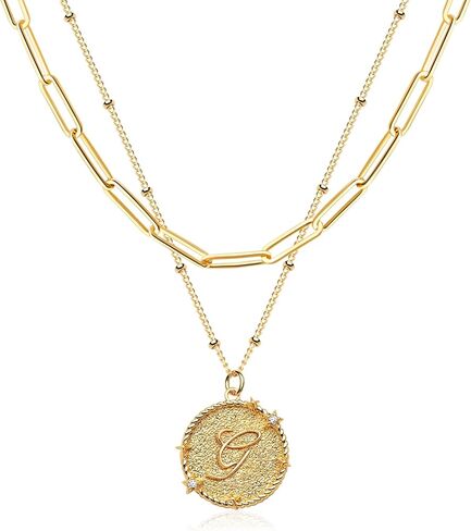 MTMY Dainty Layered Initial Necklaces for Women, 14K Gold Plated Adjustable Paperclip Chain Necklace Personalized Engraved Letter Pendant Choker Necklace for Women Girls Jewelry Gifts in Kuwait