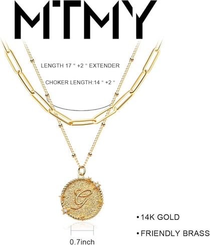 MTMY Dainty Layered Initial Necklaces for Women, 14K Gold Plated Adjustable Paperclip Chain Necklace Personalized Engraved Letter Pendant Choker Necklace for Women Girls Jewelry Gifts in Kuwait