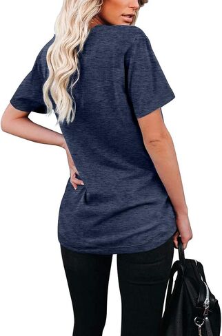 WIHOLL Women Summer T Shirts Short Sleeve Rounded V Neck Pocket Tee Tops in Saudi Arabia