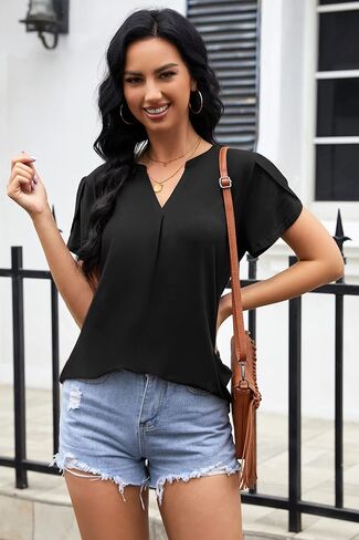 Bulotus Women Summer Tops Boho Short Sleeve Blouse Business Casual Tops Loose Fit Floral Tunic Beach Vacation Oufits in Kuwait