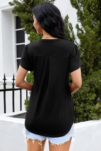 Bulotus Women Summer Tops Boho Short Sleeve Blouse Business Casual Tops Loose Fit Floral Tunic Beach Vacation Oufits in Kuwait