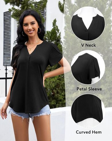 Bulotus Women Summer Tops Boho Short Sleeve Blouse Business Casual Tops Loose Fit Floral Tunic Beach Vacation Oufits in Kuwait