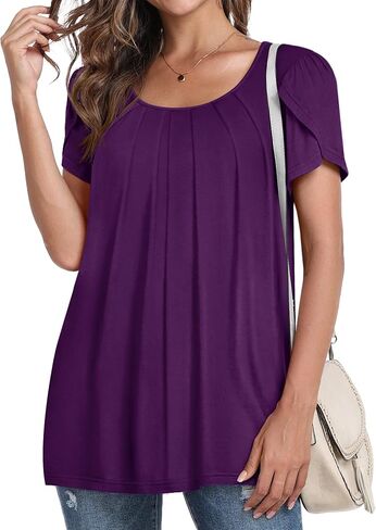 DILIUXING Women's Summer Tunic Top Short Sleeve Sleeveless Round Neck Pleated Casual Cute TShirts Basic Loose Blouses in Saudi Arabia