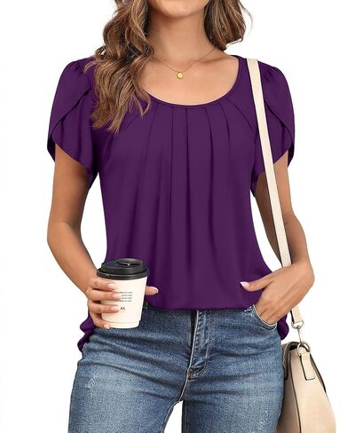 DILIUXING Women's Summer Tunic Top Short Sleeve Sleeveless Round Neck Pleated Casual Cute TShirts Basic Loose Blouses in Saudi Arabia