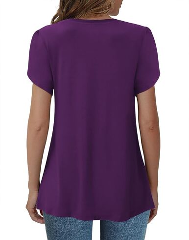 DILIUXING Women's Summer Tunic Top Short Sleeve Sleeveless Round Neck Pleated Casual Cute TShirts Basic Loose Blouses in Saudi Arabia