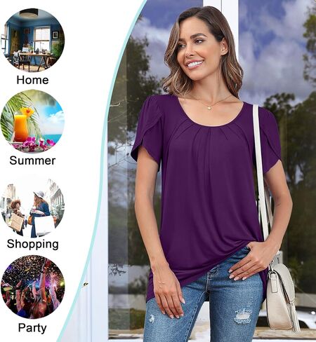 DILIUXING Women's Summer Tunic Top Short Sleeve Sleeveless Round Neck Pleated Casual Cute TShirts Basic Loose Blouses in Saudi Arabia