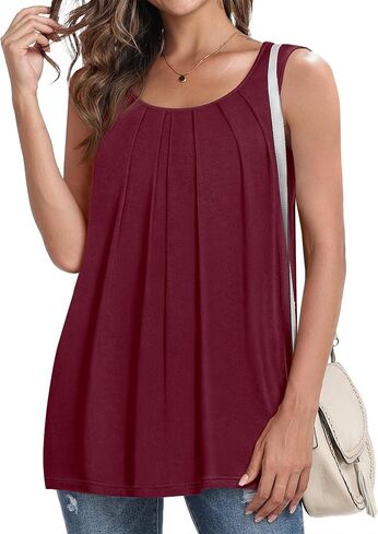 DILIUXING Women's Summer Tunic Top Short Sleeve Sleeveless Round Neck Pleated Casual Cute TShirts Basic Loose Blouses in Saudi Arabia