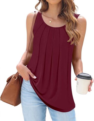 DILIUXING Women's Summer Tunic Top Short Sleeve Sleeveless Round Neck Pleated Casual Cute TShirts Basic Loose Blouses in Saudi Arabia