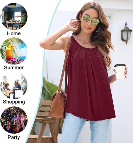 DILIUXING Women's Summer Tunic Top Short Sleeve Sleeveless Round Neck Pleated Casual Cute TShirts Basic Loose Blouses in Saudi Arabia