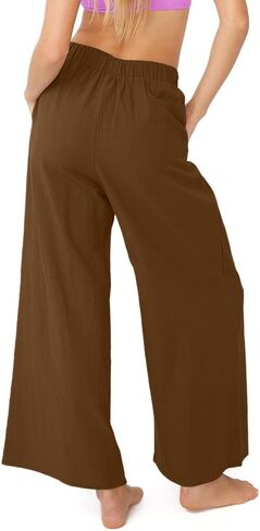 Vrtige Women's Casual Elastic High Waist Wide Leg Long Pants Trousers with Pockets in Saudi Arabia
