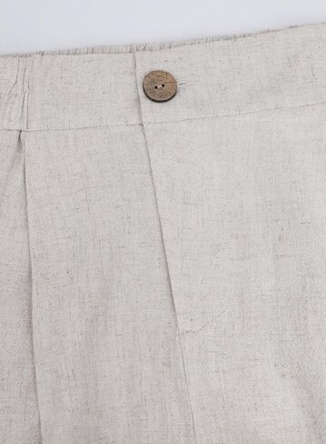 بنطلون نسائي من Beaully كاجوال عالي الخصر وواسع الساق من الكتان بأزرار لأعلى وساق مستقيمة مع جيب in Kuwait