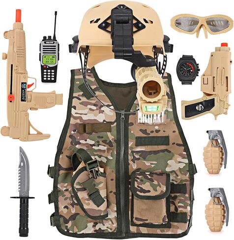 Liberty Imports Kids Army Soldier Military Combat Marines Desert Camo Halloween Costume, Deluxe Dress Up Cosplay Role Play Set with Helmet, Monocular, Toy Guns, Accessories (11 Pcs) in Saudi Arabia
