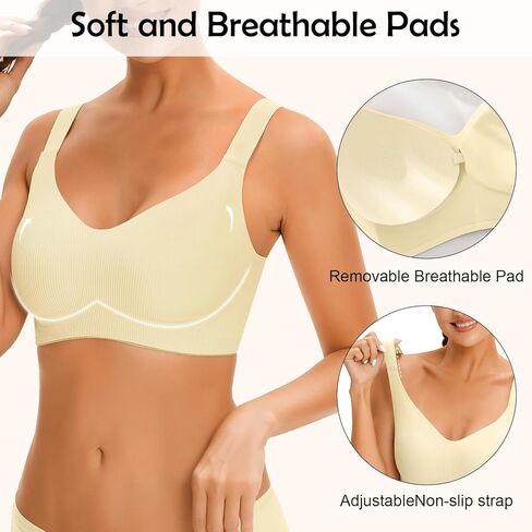 Bras for Women No Underwire 2 Pack Padded Bras for Women Ribbed Seamless Bra Wireless Full Coverage Bralette in Kuwait