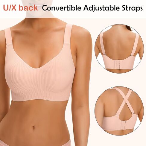 Bras for Women No Underwire 2 Pack Padded Bras for Women Ribbed Seamless Bra Wireless Full Coverage Bralette in Kuwait