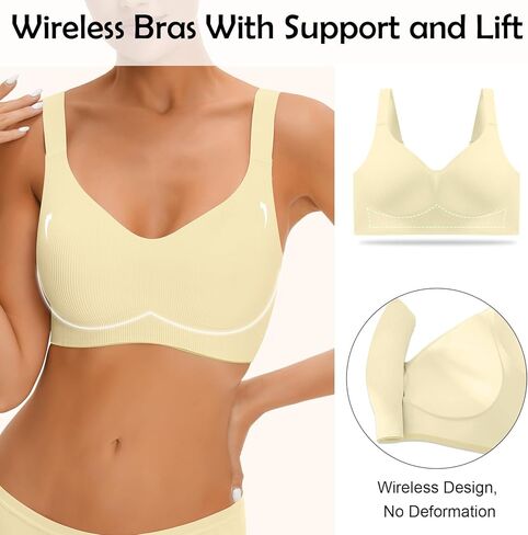 Bras for Women No Underwire 2 Pack Padded Bras for Women Ribbed Seamless Bra Wireless Full Coverage Bralette in Kuwait