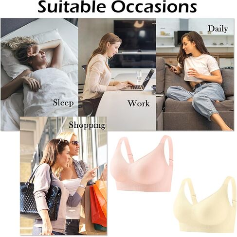 Bras for Women No Underwire 2 Pack Padded Bras for Women Ribbed Seamless Bra Wireless Full Coverage Bralette in Kuwait