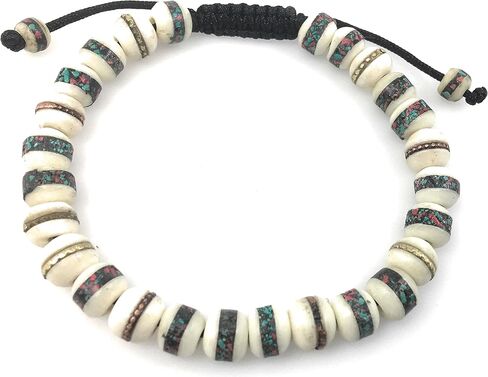 سوار مالا طبي مدمج للصلاة التبتية واليوجا واليوجا قابل للتعديل من خرز صلاة التبت للتأمل مع اختيارات متعددة من الالوان (ابيض), One Size, النحاس in Kuwait