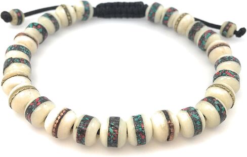 سوار مالا طبي مدمج للصلاة التبتية واليوجا واليوجا قابل للتعديل من خرز صلاة التبت للتأمل مع اختيارات متعددة من الالوان (ابيض), One Size, النحاس in Kuwait