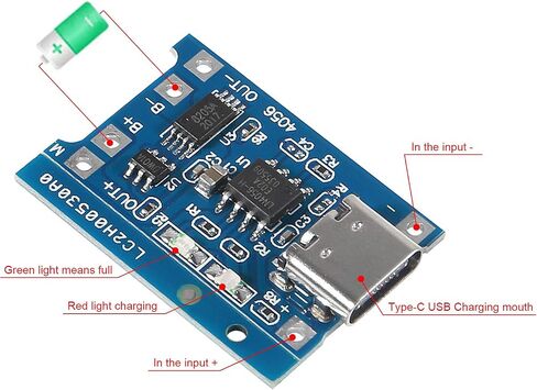 15 قطعة 5 فولت 1A TP4056 وحدة شحن Type-C USB 18650 لوحة شاحن بطارية ليثيوم مع الحماية (Type-C USB) in Kuwait