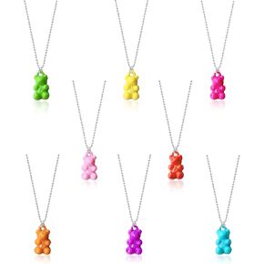 Chanaiqw 8 قطع ملونة الراتنج غائر الدب قلادة قلادة لطيف شفاف قوس قزح لون الحلوى الدب سلسلة القلائد الملحقات جميل الحيوان الشرير حزب مجوهرات للنساء الفتيات مجموعة الهدايا in Kuwait
