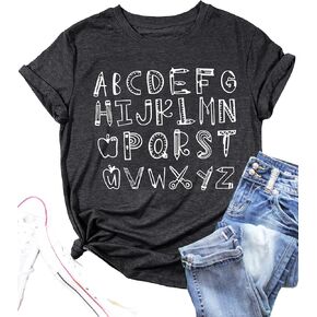 Teacher Shirt Women Alphabet Teaching Graphic Tee Tops Kindergarten Teachers Gift T-Shirts in Saudi Arabia