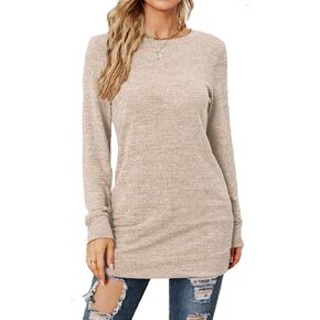 POGTMM Women Fall Long Sleeve Tunic Tops to Wear with Leggings Casual Loose Fitted Crew Neck T-Shirts Tops