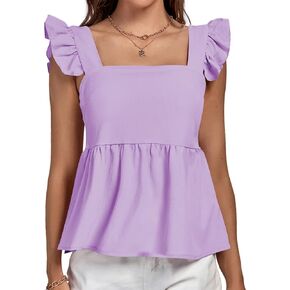 LYANER Women's Ruffle Strap Sleeveless Square Neck Summer Tank Top Peplum Blouse in Saudi Arabia