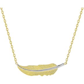 Jewelry America 14k Solid Yellow Gold Sideways Feather Necklace with Spring Ring Clasp (16" to 18" Adjustable Chain) in Saudi Arabia