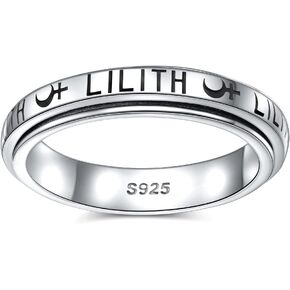 DAOCHONG Sigil of Lilith Anxiety Relieve Spinner Rings S925 Sterling Silver Spinner Fidget Anxiety Worry Relieving Boredom Autism ADHD Statement Ring Gifts for Women Men