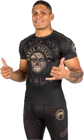 Venum Men's Santa Muerte Dark Side-Rashguard Short Sleeves-Black/Brown in Saudi Arabia