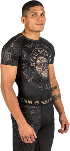 Venum Men's Santa Muerte Dark Side-Rashguard Short Sleeves-Black/Brown in Saudi Arabia