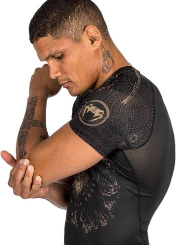 Venum Men's Santa Muerte Dark Side-Rashguard Short Sleeves-Black/Brown in Saudi Arabia