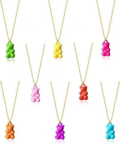 Chanaiqw 8 Pcs Colorful Resin Gummy Bear Pendant Necklace Cute Transparent Rainbow Candy Color Bear Chain Necklaces Accessories Lovely Animal Punk Party Jewelry for Women Girls Gifts Set in Saudi Arabia