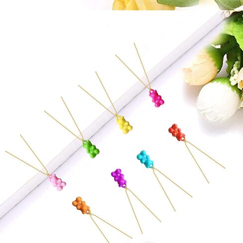 Chanaiqw 8 Pcs Colorful Resin Gummy Bear Pendant Necklace Cute Transparent Rainbow Candy Color Bear Chain Necklaces Accessories Lovely Animal Punk Party Jewelry for Women Girls Gifts Set in Saudi Arabia