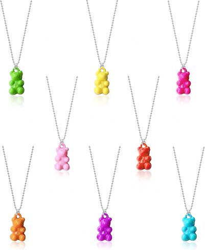Chanaiqw 8 قطع ملونة الراتنج غائر الدب قلادة قلادة لطيف شفاف قوس قزح لون الحلوى الدب سلسلة القلائد الملحقات جميل الحيوان الشرير حزب مجوهرات للنساء الفتيات مجموعة الهدايا in Kuwait